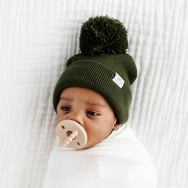 Pre-Order: Beanie with Pom - Olive Green