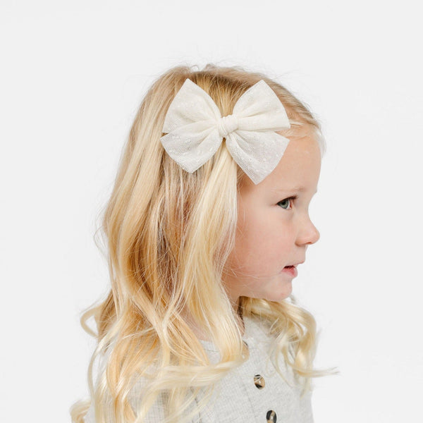 Pre-Order - Tulle Bow - Ivory Dot Clip