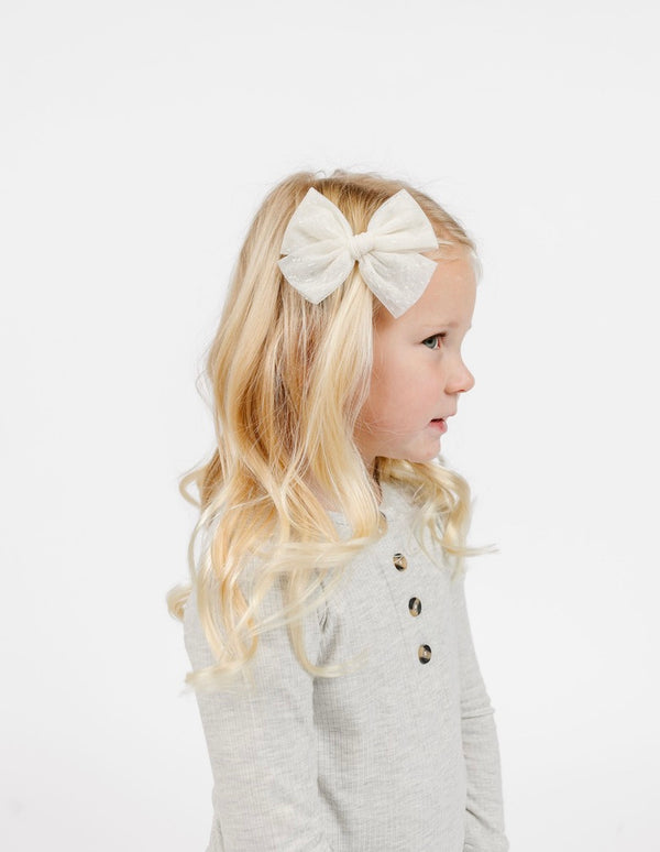 Tulle Bow - Ivory Dot Clip