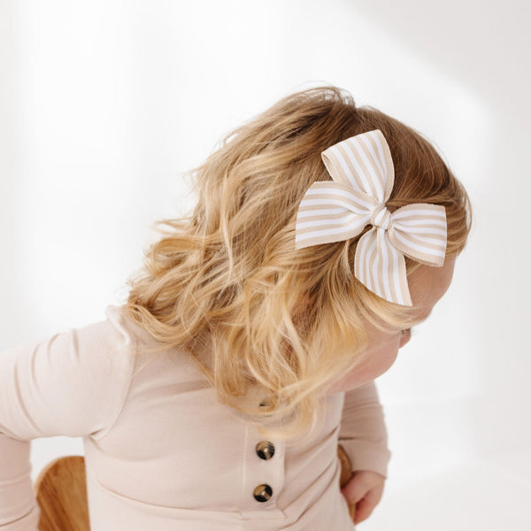 Lace Bow - Tan Stripe Clip