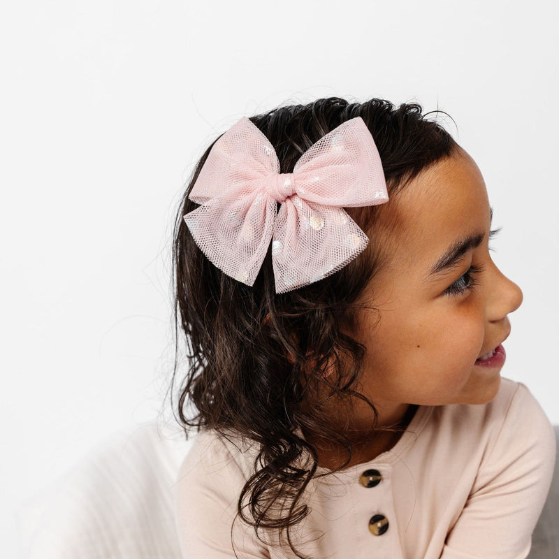 Tulle Bow - Blush Shimmer Dot Clip