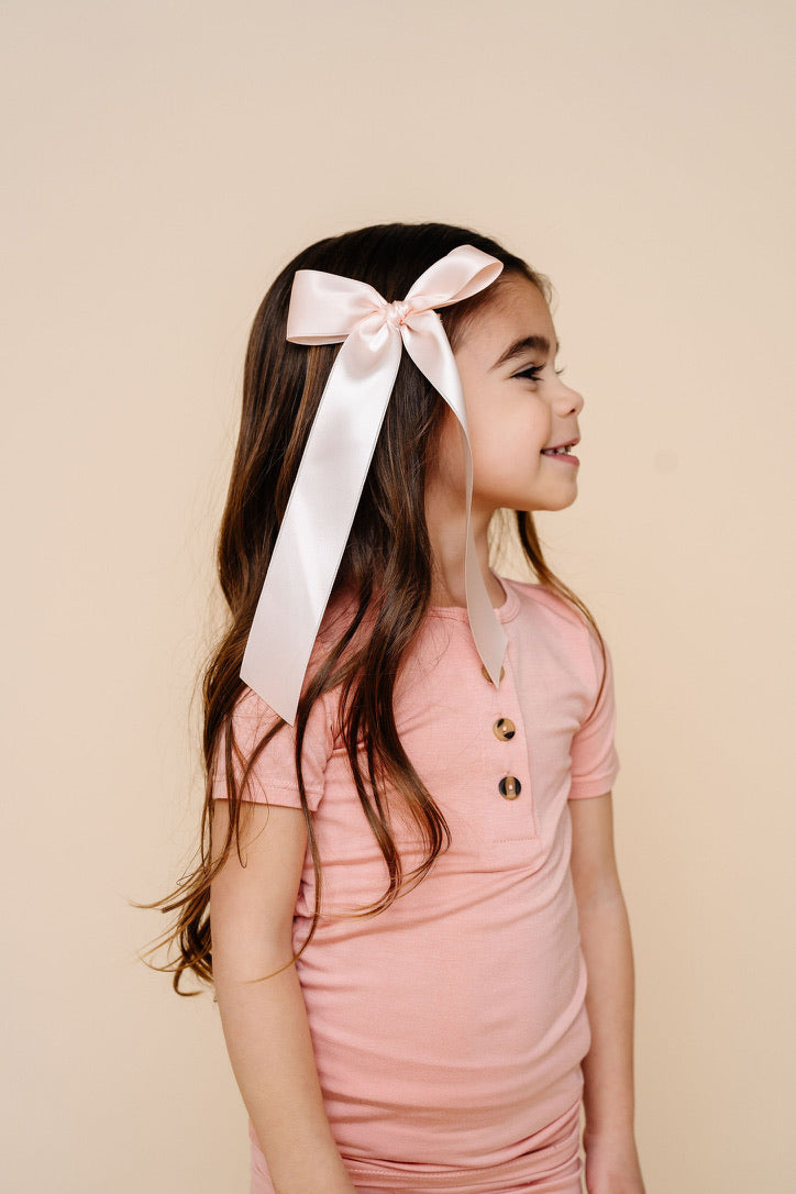 Satin Bow - Blush Sash Clip