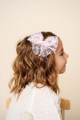 Lace Bow - Powder Pink Clip