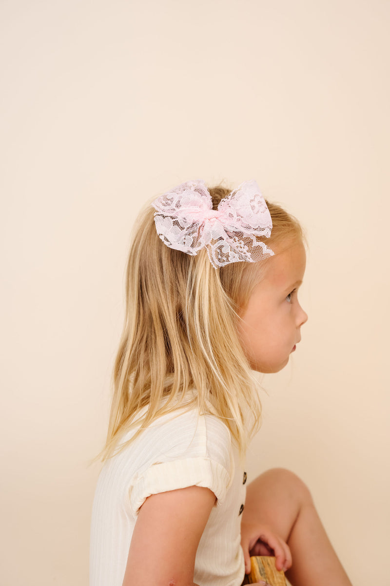 Lace Bow - Powder Pink Clip