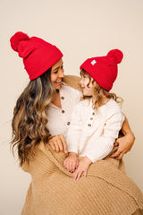 Beanie with Pom - Cherry Red