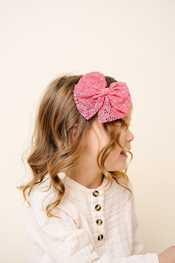 Lace Bow 3 Pack - Pink Floral Clips