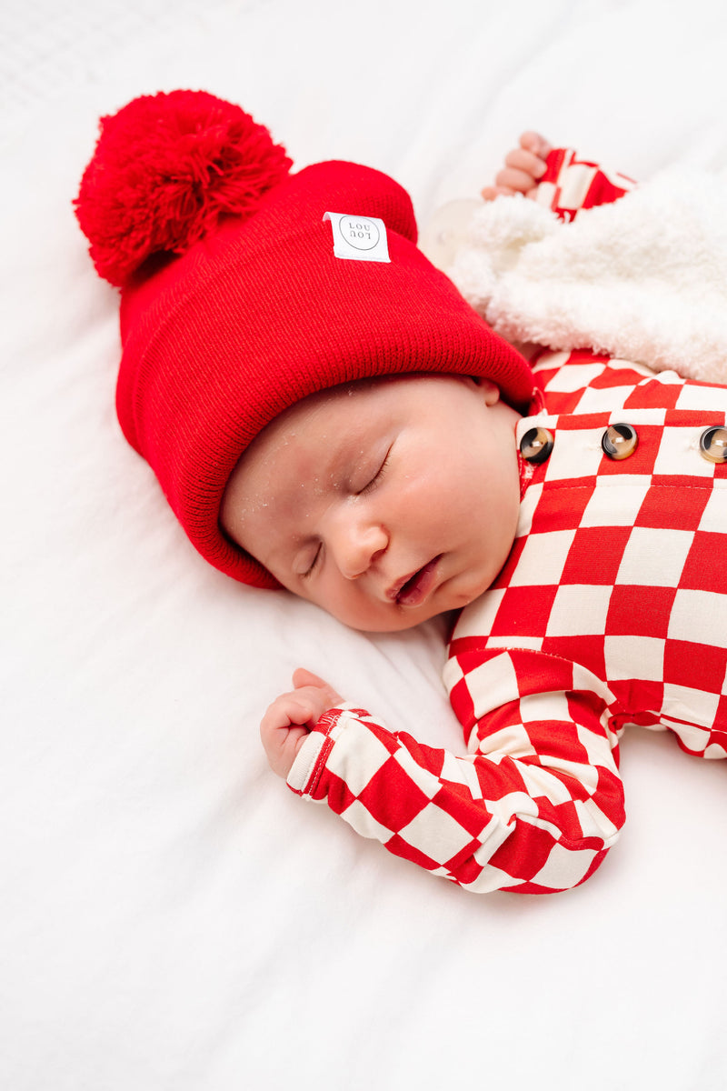 Beanie with Pom - Cherry Red