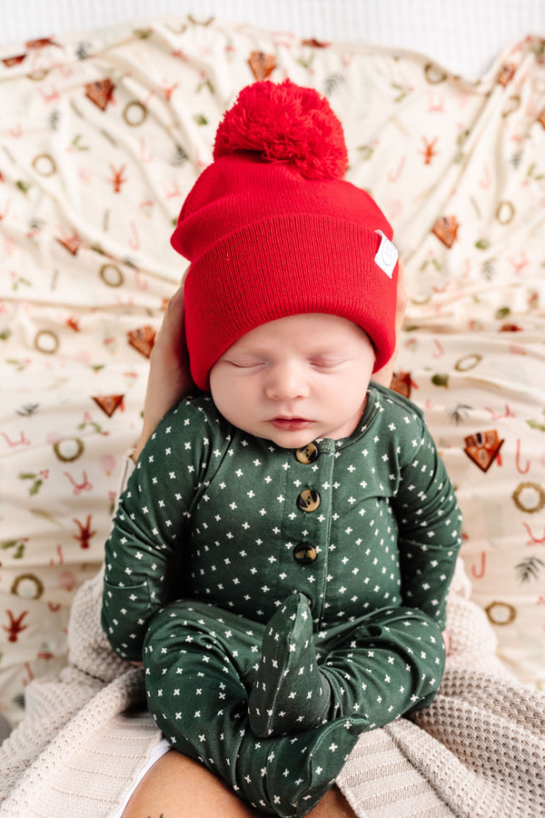 Pre-Order: Beanie with Pom - Cherry Red