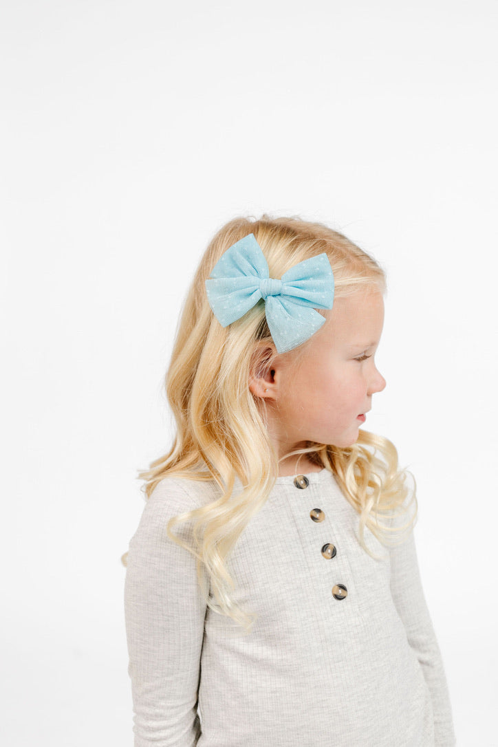 Tulle Bow - Sky Blue Dot Clip