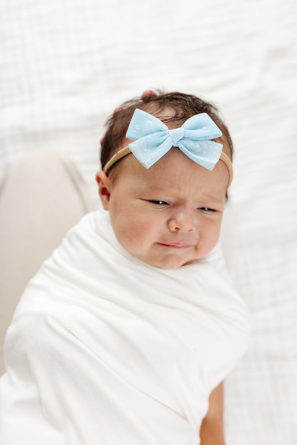 Tulle Bow - Sky Blue Dot Headband