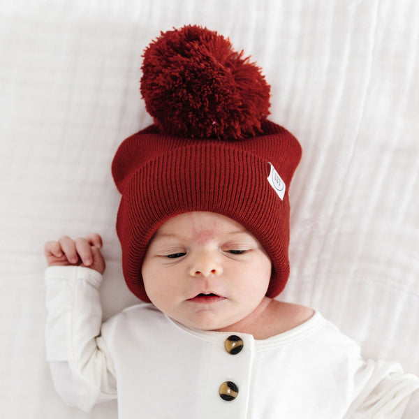 Pre-Order: Beanie with Pom - Brick Red