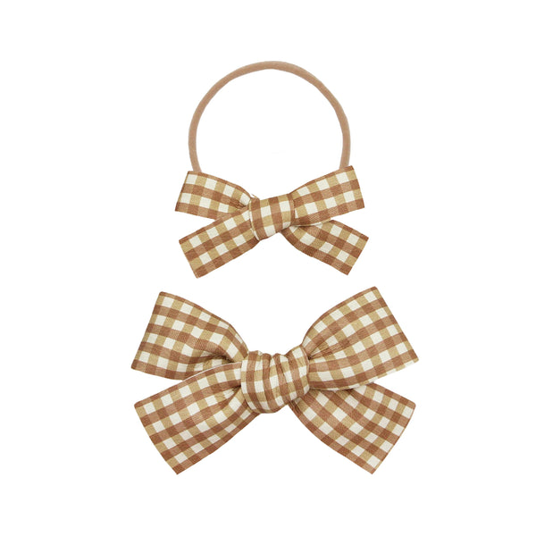 Leather - Bronze Check Bow Headband