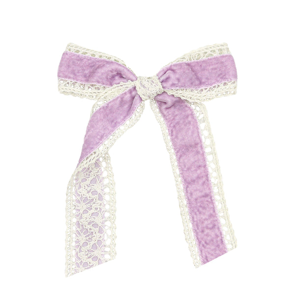 Lace Bow - Purple Velvet Sash Clip