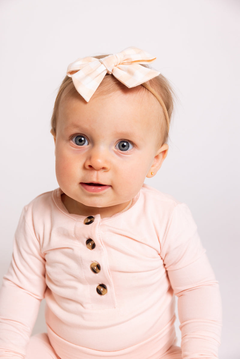 Linen Bow - Peach Gingham Headband