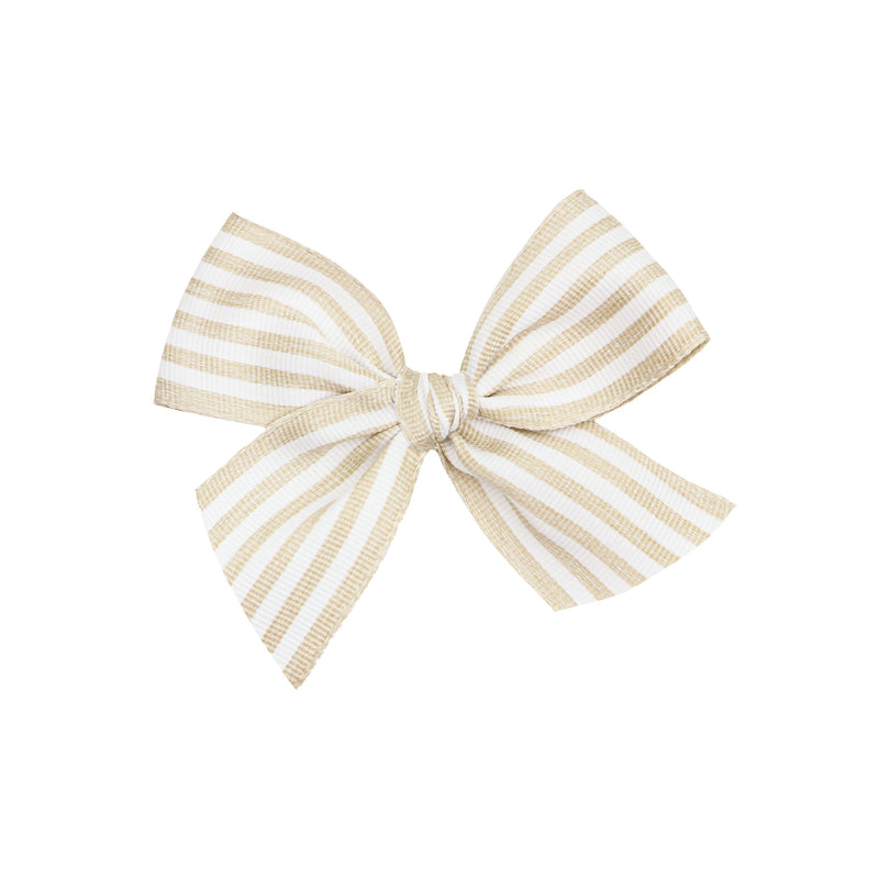 Lace Bow - Tan Stripe Clip