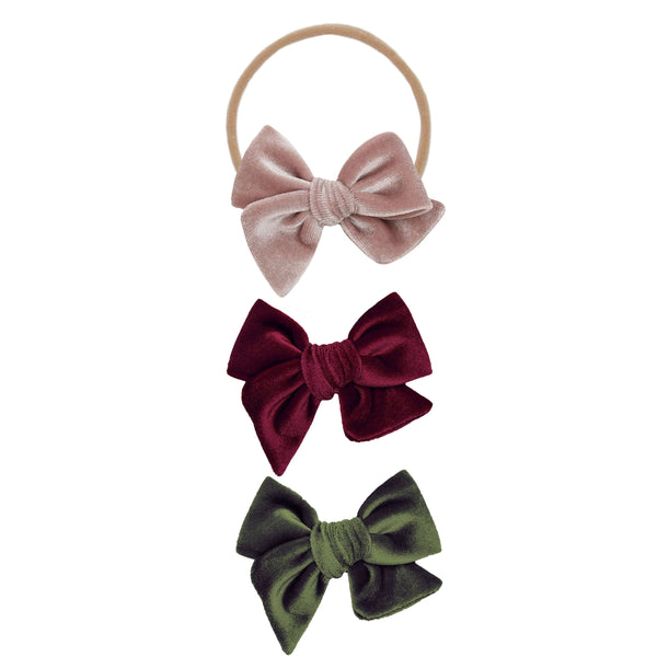 Velvet Bow 3 Pack: Wine Headbands