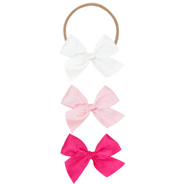 Satin Bow 3 Pack: Baby Pink Headbands