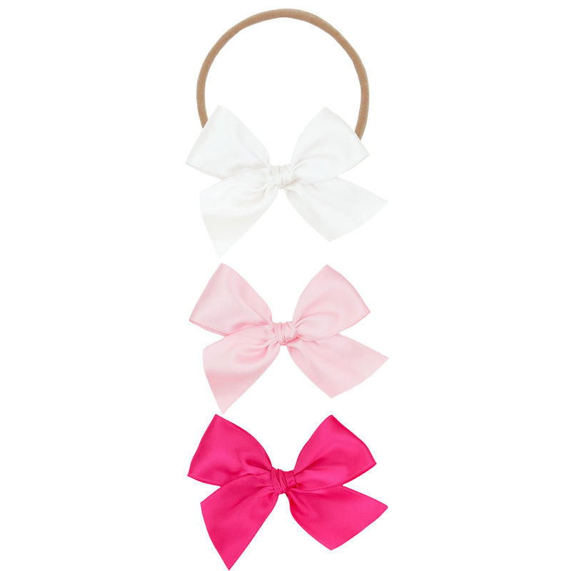 Satin Bow 3 Pack: Baby Pink Headbands