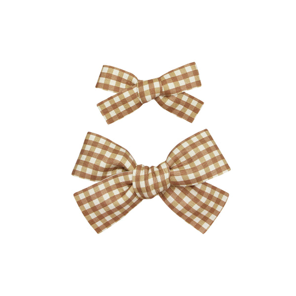 Leather - Bronze Check Bow Hair Clip