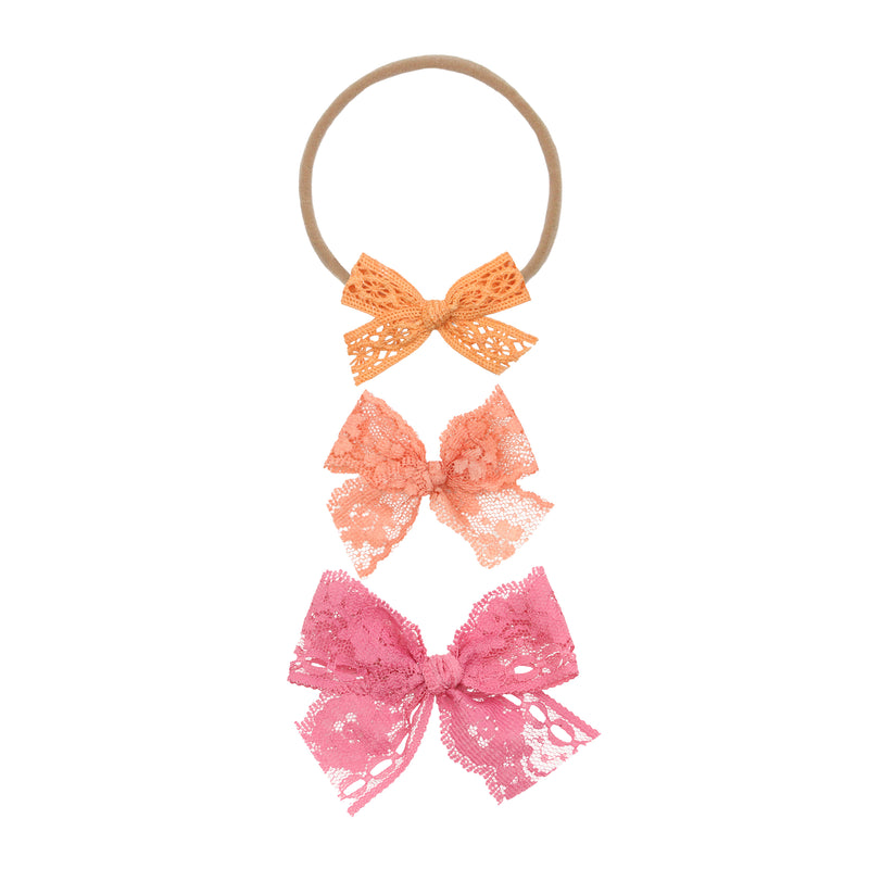 Lace Bow 3 Pack - Tangerine Headbands
