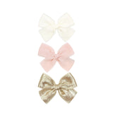 Chiffon Bow 3 Pack: Gold Clips