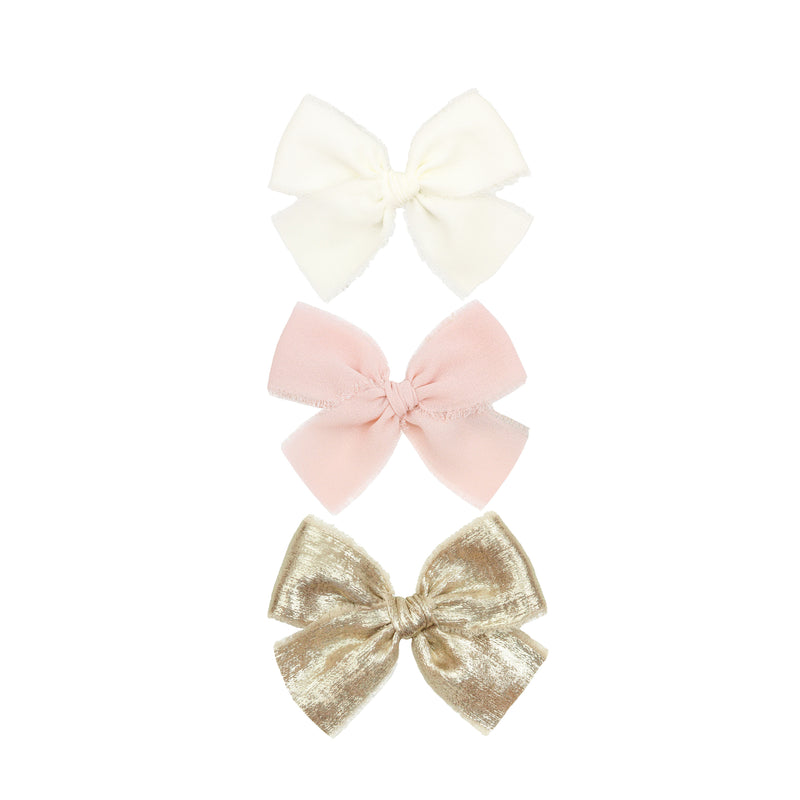 Chiffon Bow 3 Pack: Gold Clips