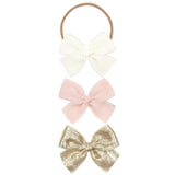 Chiffon Bow 3 Pack: Gold Headbands