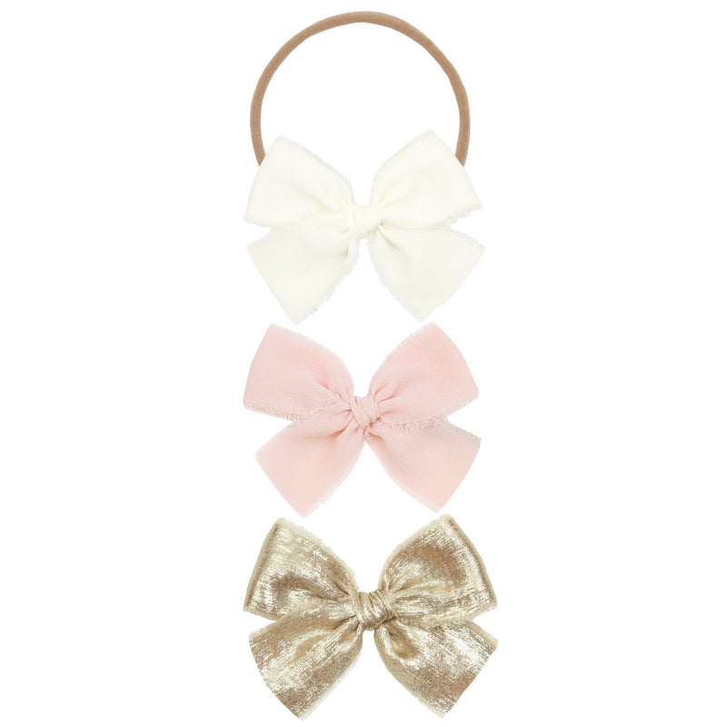 Chiffon Bow 3 Pack: Gold Headbands