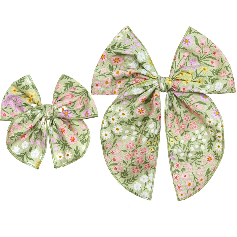 Heirloom Bow - Sage Floral Clip