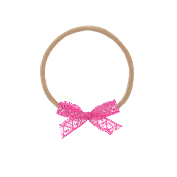 Lace Bow - Mini Hot Pink Headband