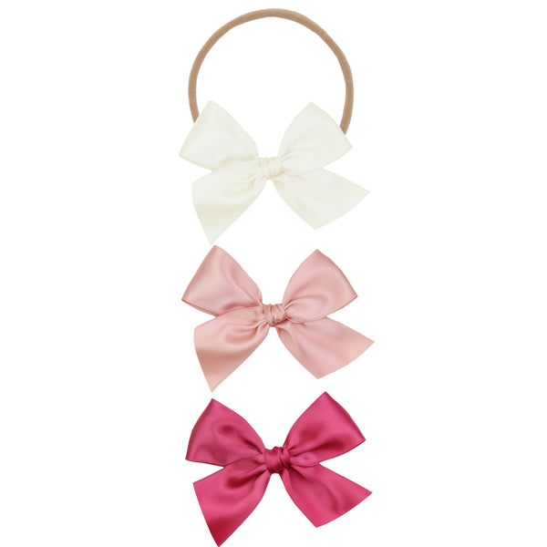 Satin Bow 3 Pack: French Pink Headbands