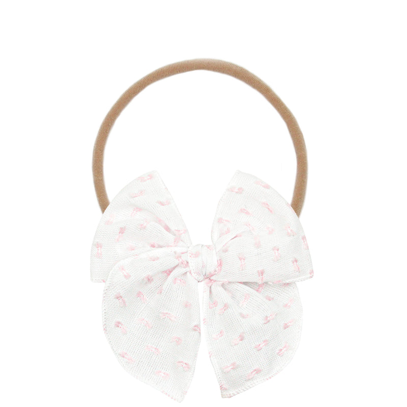Heirloom Bow - Pink Swiss Dot Headband