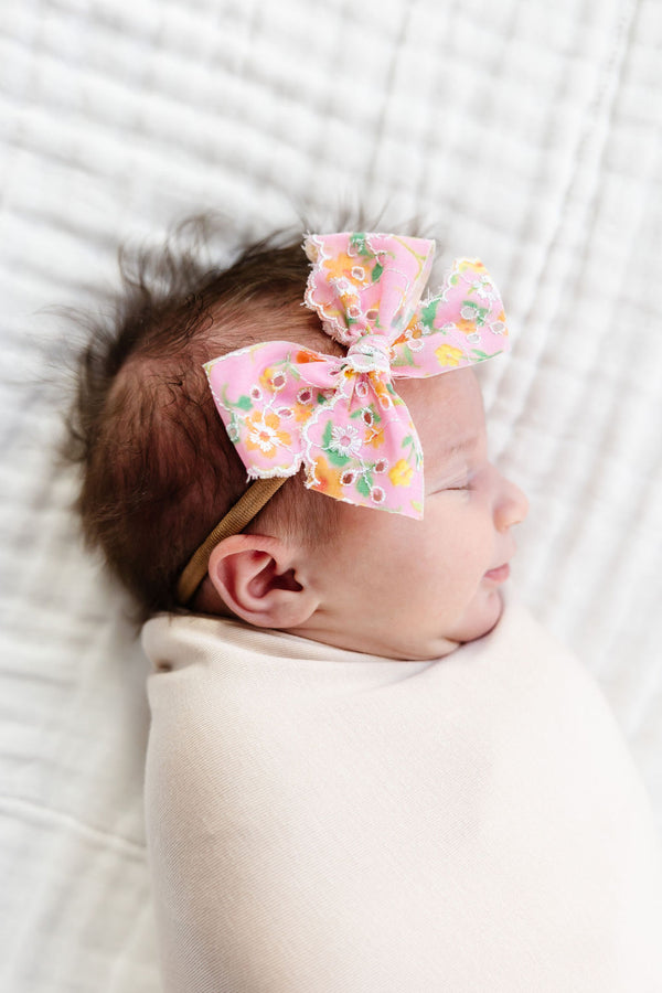 Lace Bow 3 Pack - Pink Floral Headbands