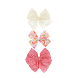 Lace Bow 3 Pack - Pink Floral Clips