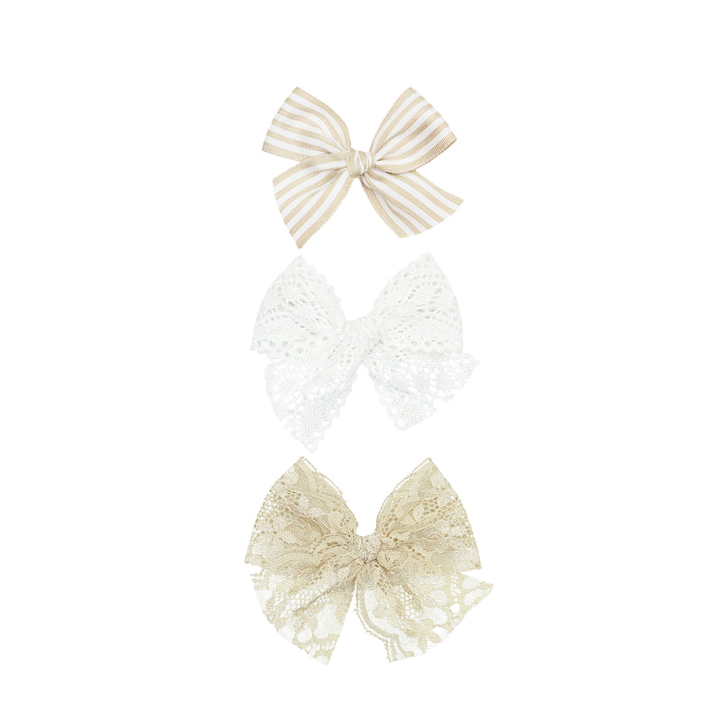 Lace Bow 3 Pack - White Crochet Clips