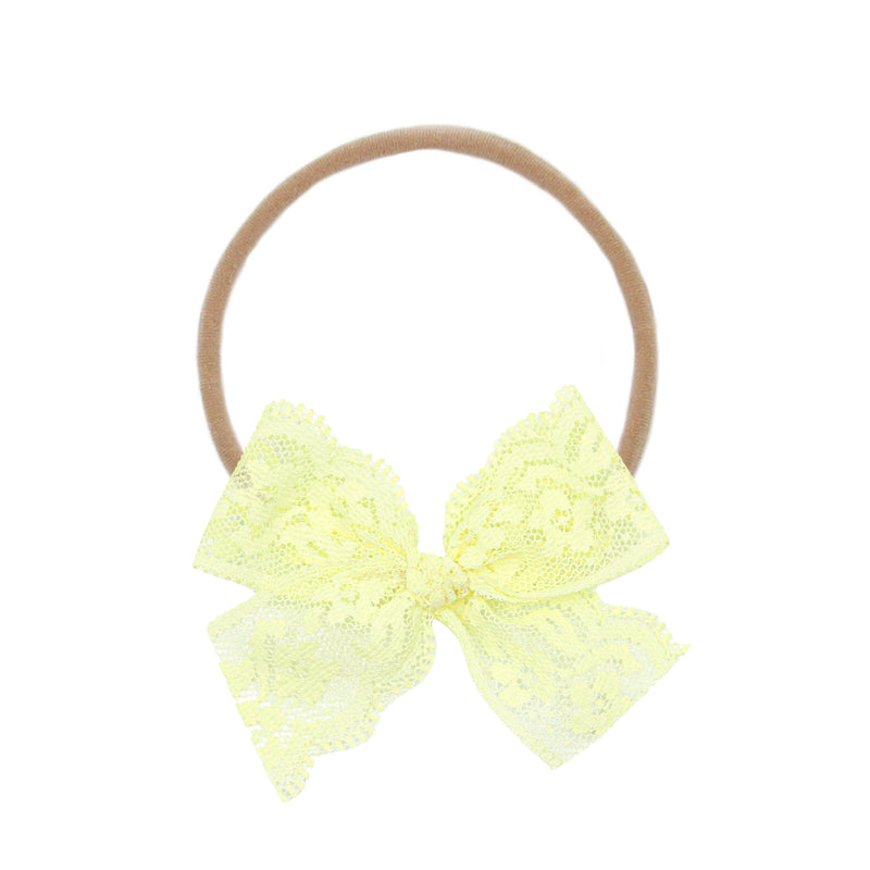 Lace Bow - Pale Yellow Headband