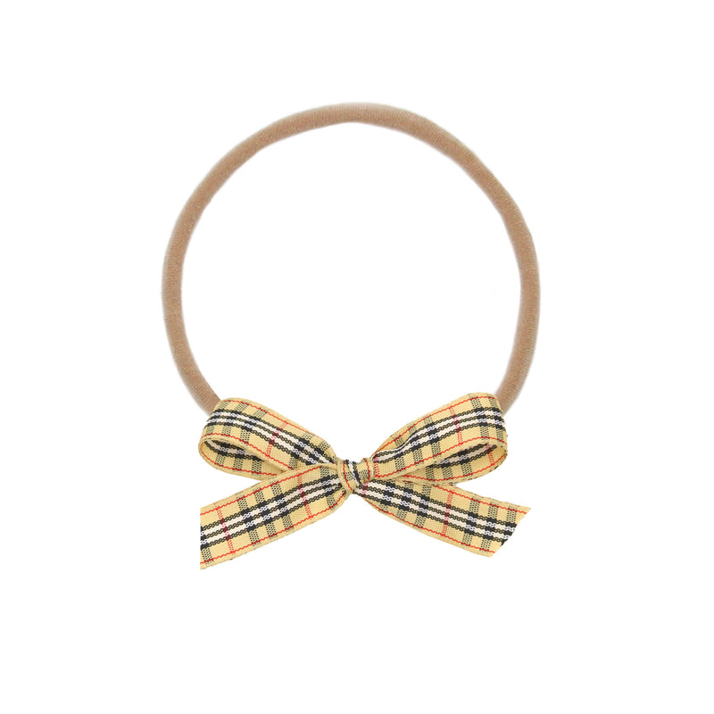 Lace Bow - Tan Plaid Headband