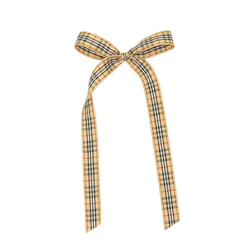 Lace Bow - Tan Plaid Sash Clip