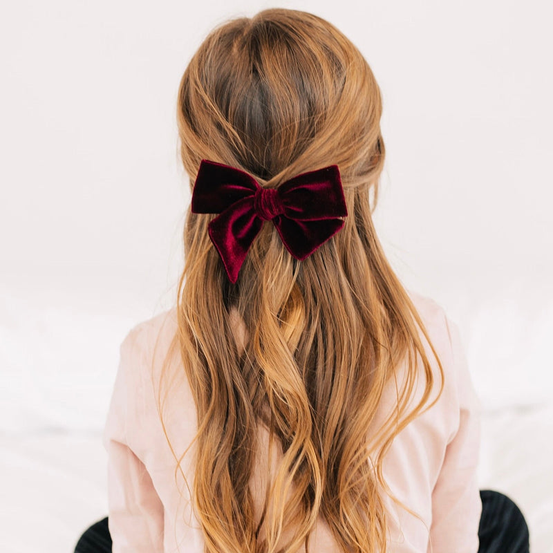 Velvet Bow Hair Clip 3 Pack: Berry