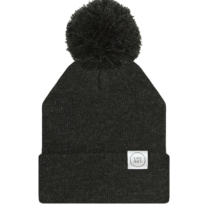 Beanie with Pom - Heathered Black