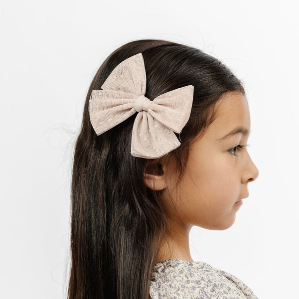 Tulle Bow 3 Pack: Tan Dot Clips