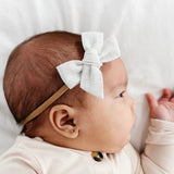 Linen Bow - Grey Chambray Headband