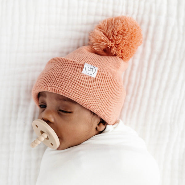 Beanie with Pom - Salmon Pink