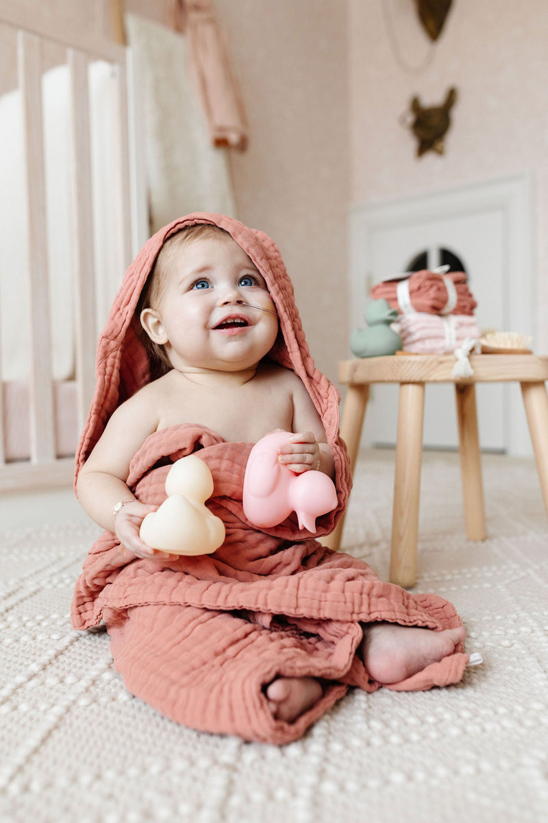 Infant Hooded Bath Towel - Rose