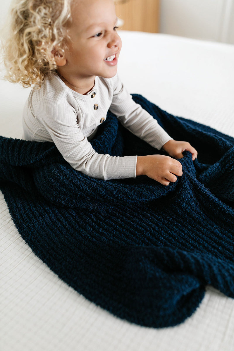 Chenille Blanket - Navy - Small & Large