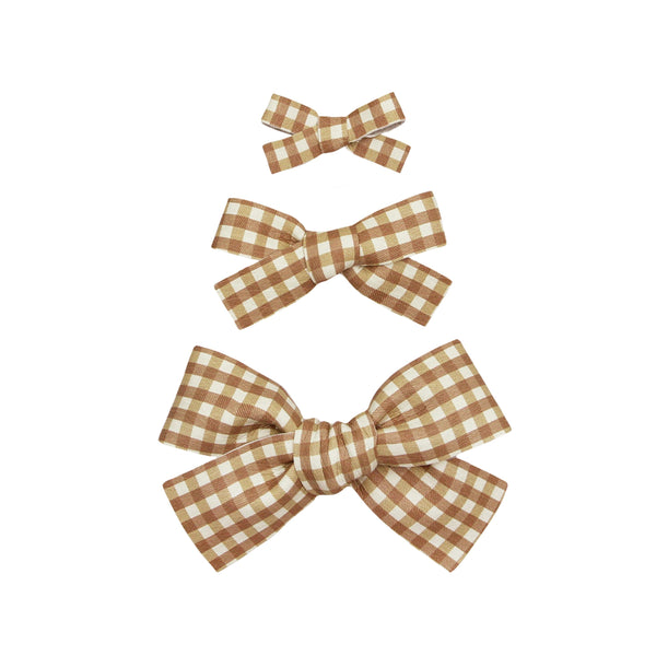 Leather - Bronze Check Bow Hair Clip