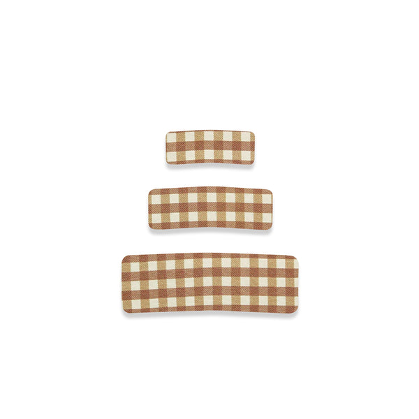 Leather - Bronze Check Snap Hair Clip