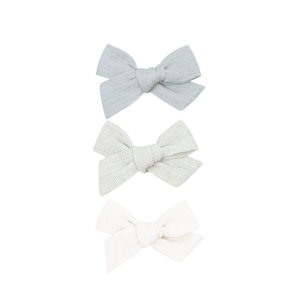 Linen Bow 3 Pack: Grey Chambray Clips