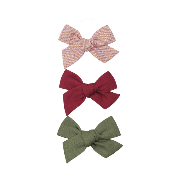 Linen Bow 3 Pack: Cranberry Clips
