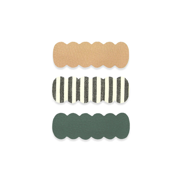 Leather 3 Pack - Stone Stripe Scallop Snap Clips